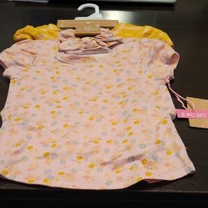 Pink and Yellow Print Toddler Shirts with Headband (3T)